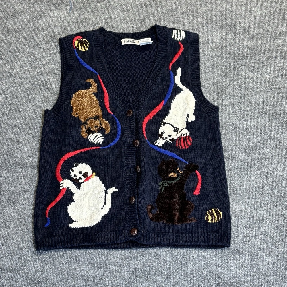 Vintage Cat Sweater Vest Capacity‎ Petite Medium